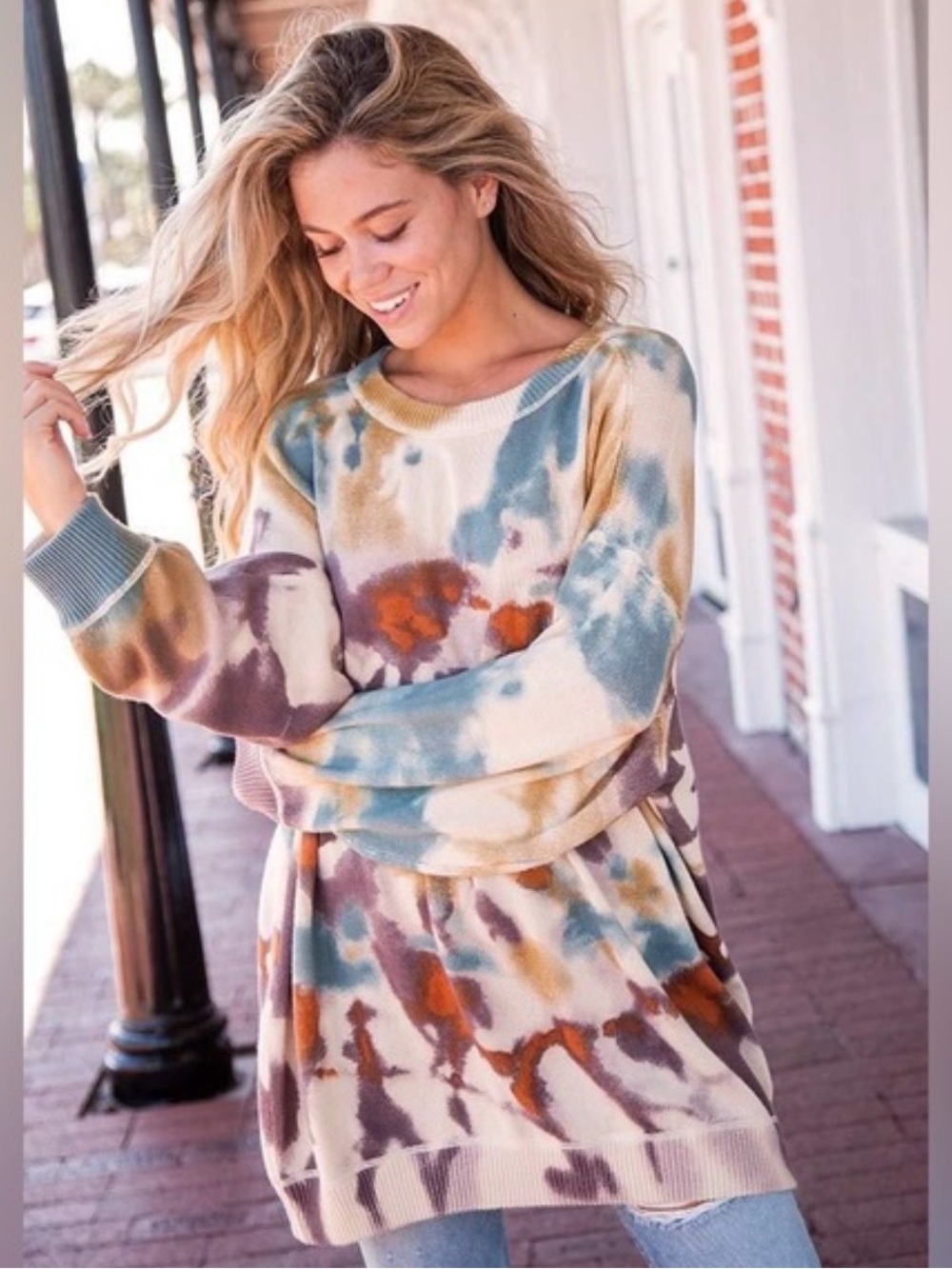 Natural Life Taylor Oversized Cotton Sweater in “Sunset Tie-Dye.”